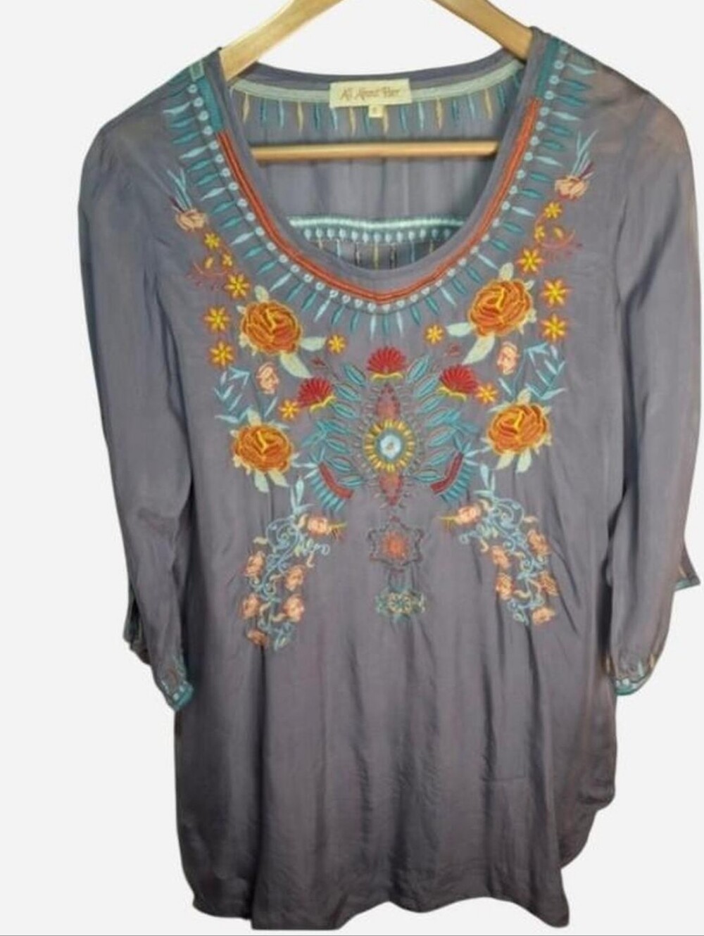 All About Her Boho Embroidered Viscose Tunic Top Size S